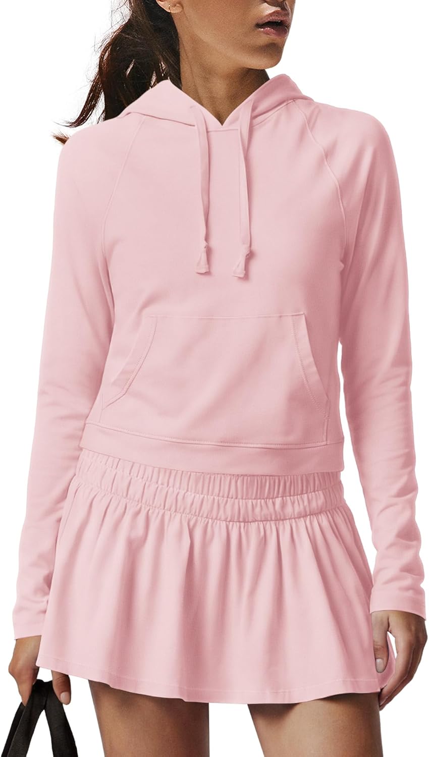 Panadila Women 2 Piece Workout Set Tennis Skirt Set Summer Athletic Lounge Set Long Sleeve Crop Tops and Mini Skirt