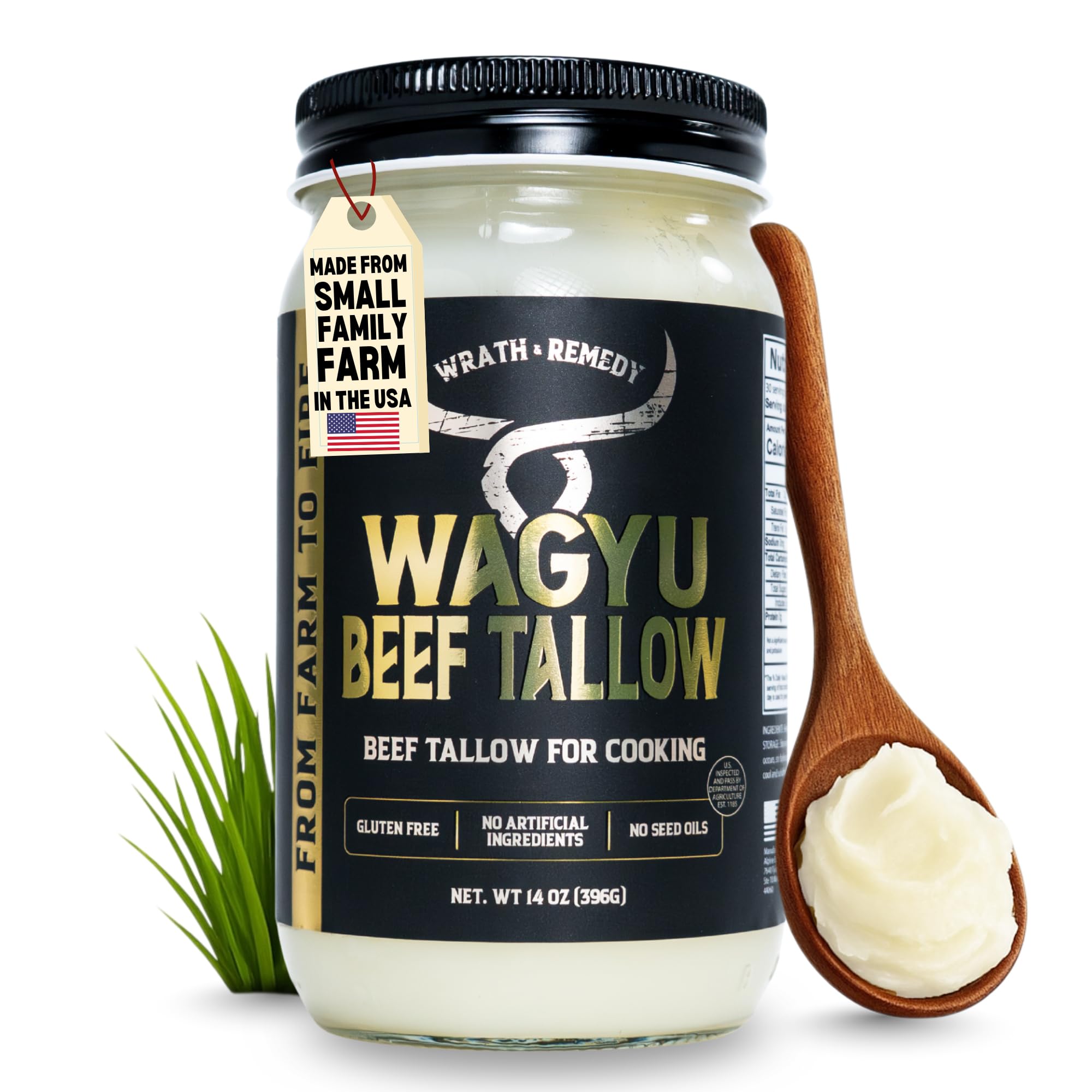 Wagyu Beef Tallow for Cooking (14 oz) — US-Made, 100% Pure Wagyu Tallow, Rich Umami Flavor — Premium Beef Tallow for Frying, Searing, Baking(S.P ~400°
