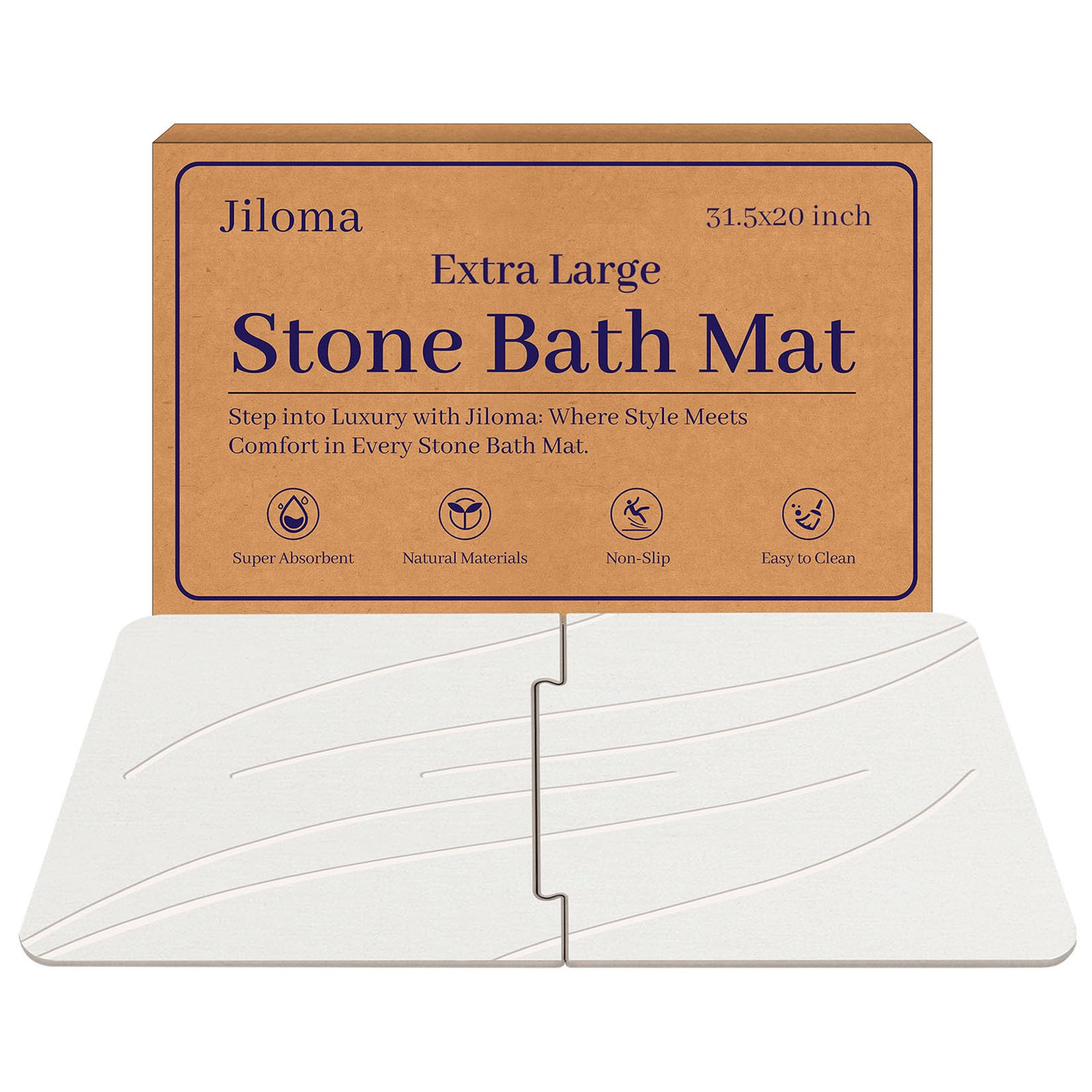 Jiloma 32 * 20 Stone Bath Mat Extra Large Diatomaceous Earth Shower Mat Non-Slip Super Absorbent Diatomite Stone Bath Mats for Bathroom Floor Quick