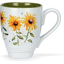 DEMDACO Dean Crouser Collection Yellow Sunflower Stoneware Mug, 14 oz | Bright and Cheery Wraparound Design, Coffee Cup, Microwave and Dishwasher Safe, Natural Textured Finish, For Morning Brew