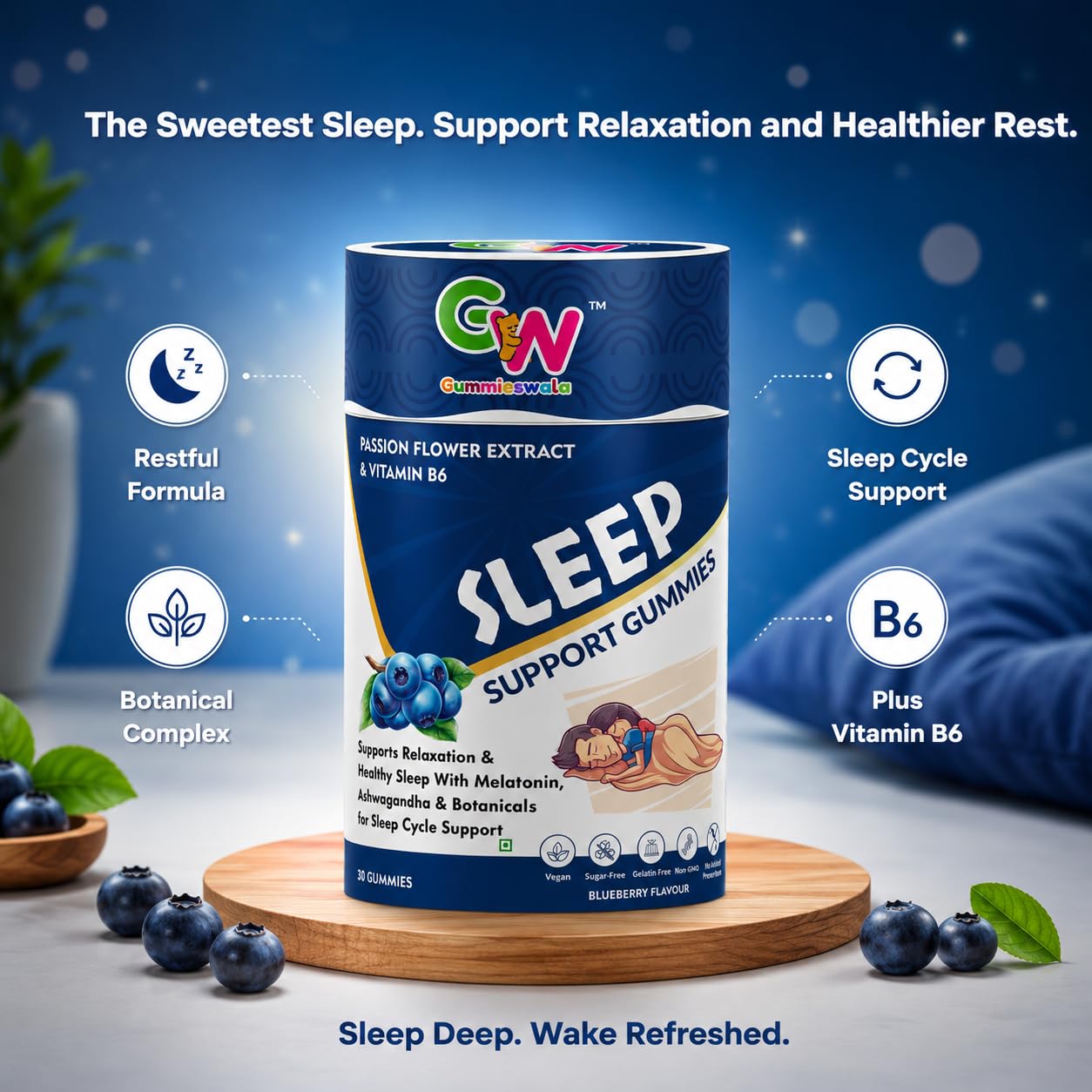 Sleep Support Gummies with Melatonin, Ashwagandha, Chamomile, Valerian Root & Vitamin B6 | Helps Promote Deep Sleep, Relaxation & Calm Mind | Vegan, Sugar-Free, Gelatin-Free | Blueberry Flavour | 30 Gummies — Amazon image 5