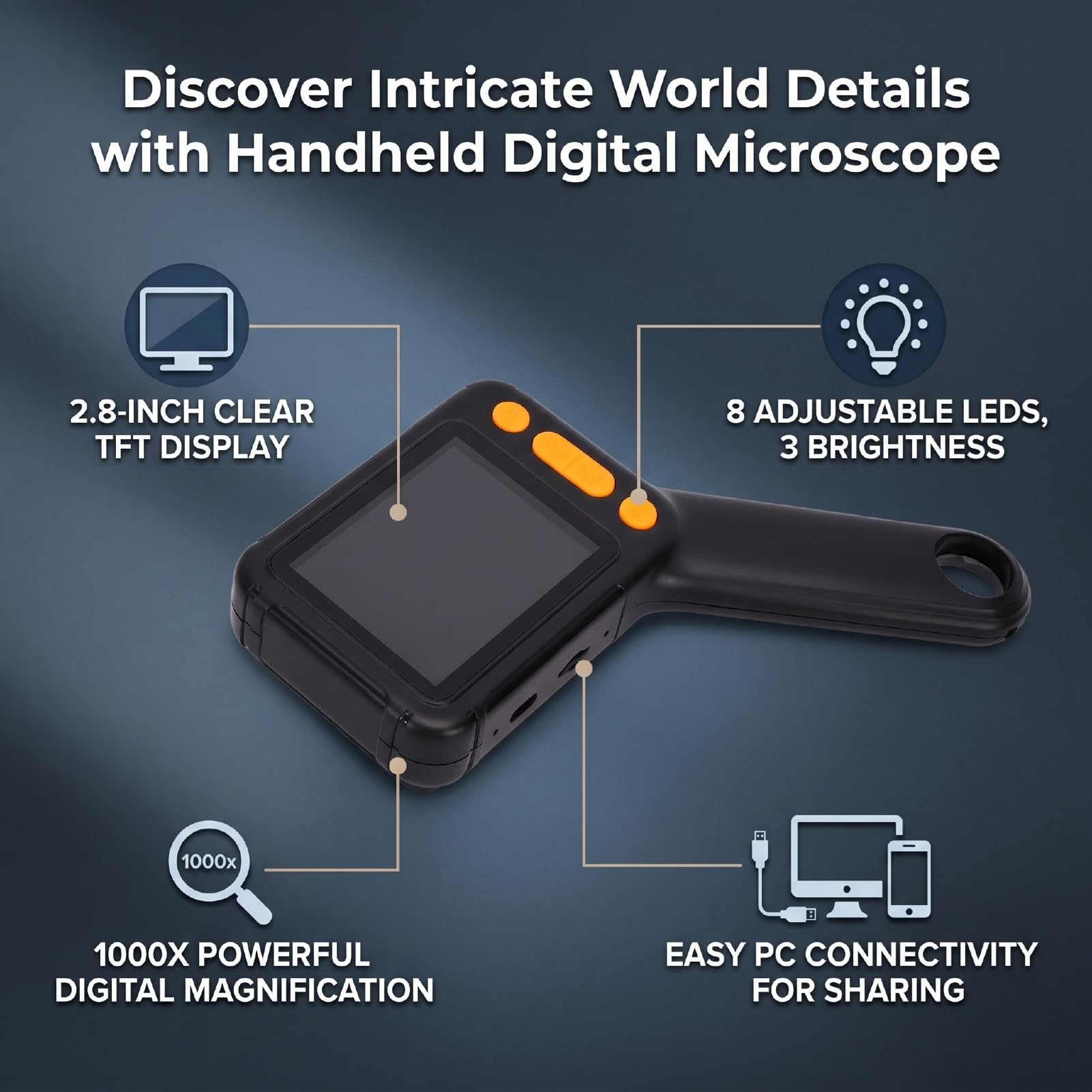 Generic Microscopio Portátil de Mano 1000x con Luces LED Ajustables para Observación Detallada, Microscopio Digital de Bolsillo para Estudiantes