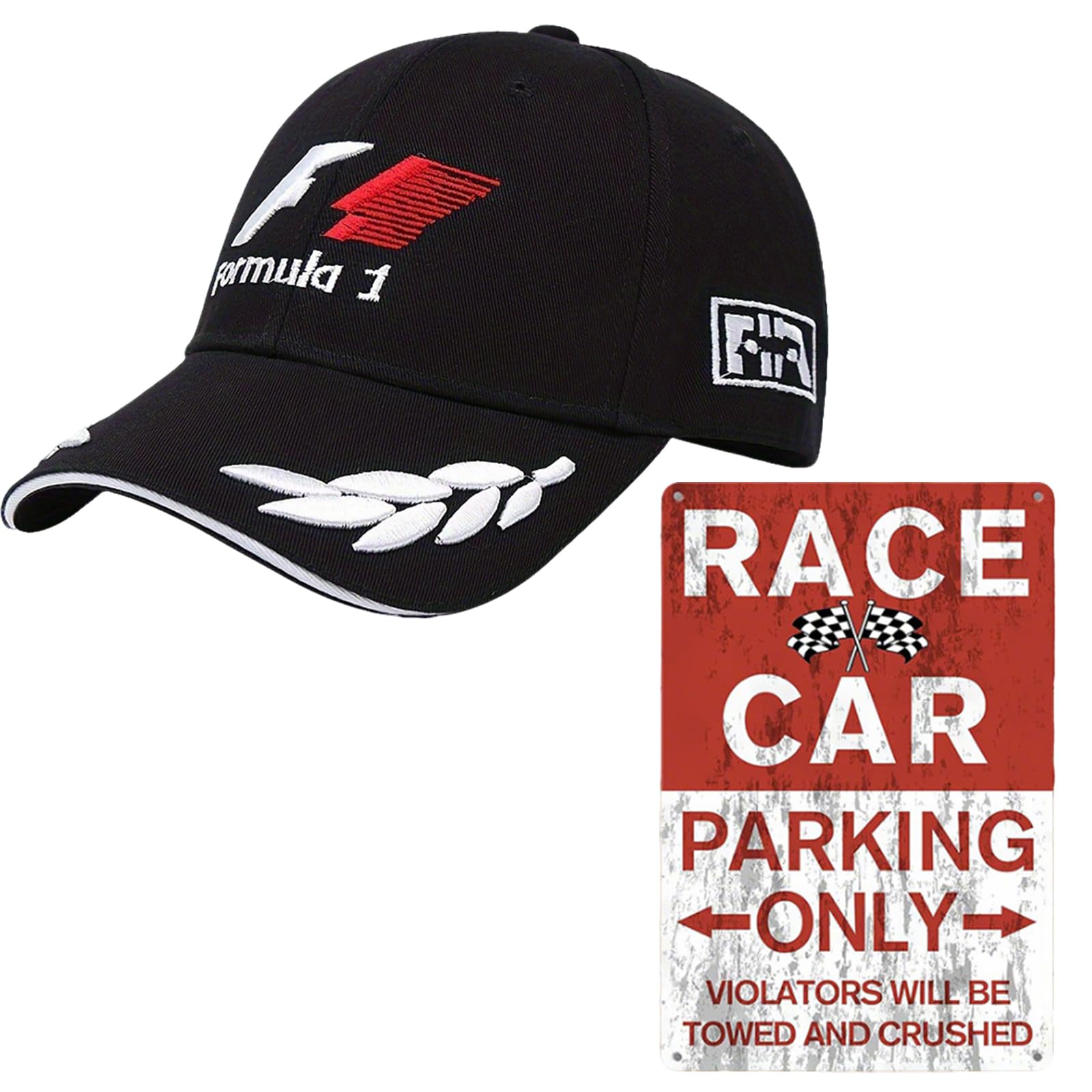 GenYoung 2-Pack F1 Baseball Cap, Adjustable Race Hat with Flag Motif Black