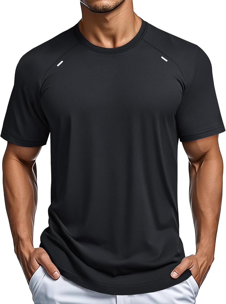 MAGCOMSEN Camisas de ajuste seco para hombre, malla de manga corta, atlética, ligera, para entrenamiento, senderismo