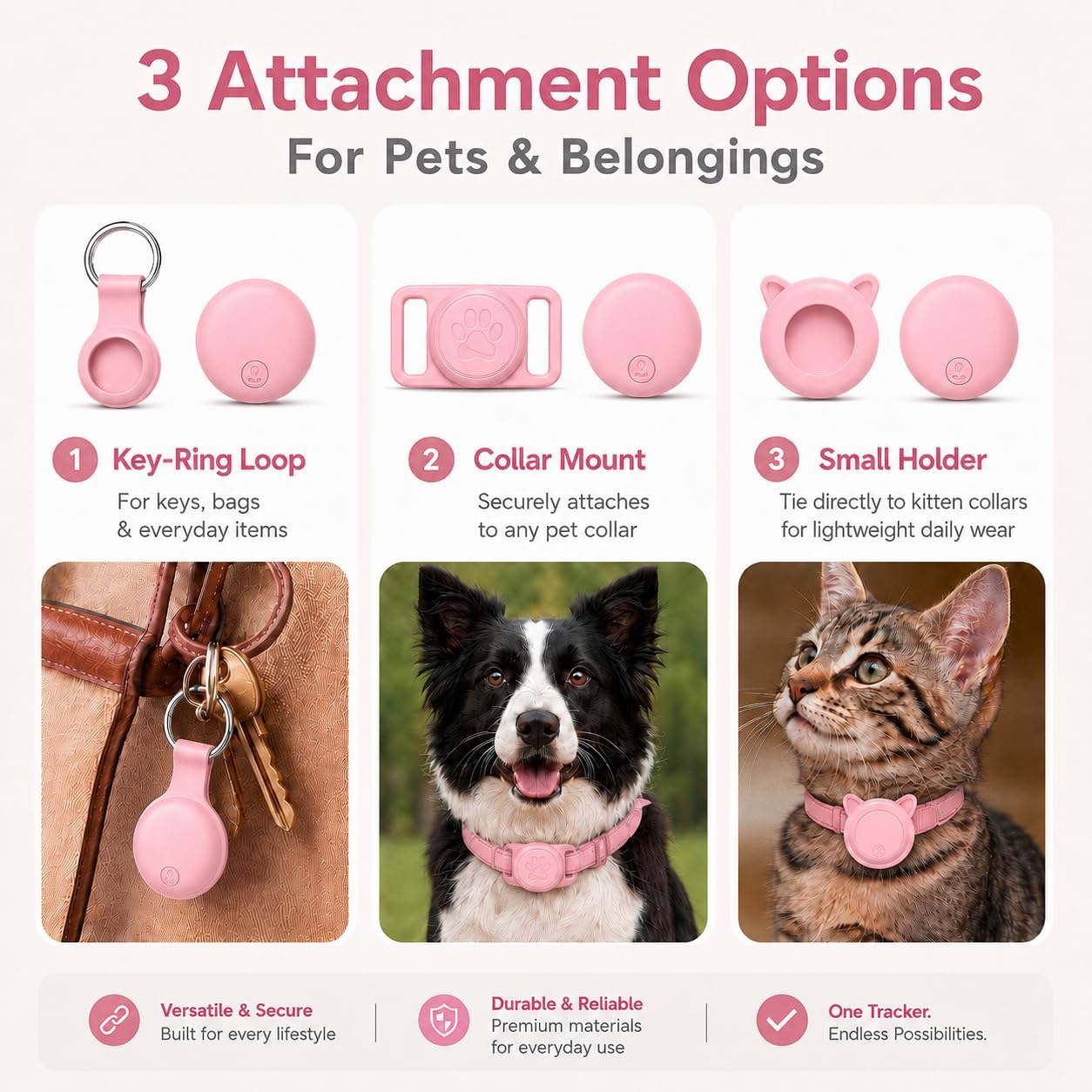 GPS Tracker for Dogs, Pet Location Tracker for Dogs & Cats, iOS Only(Pink)