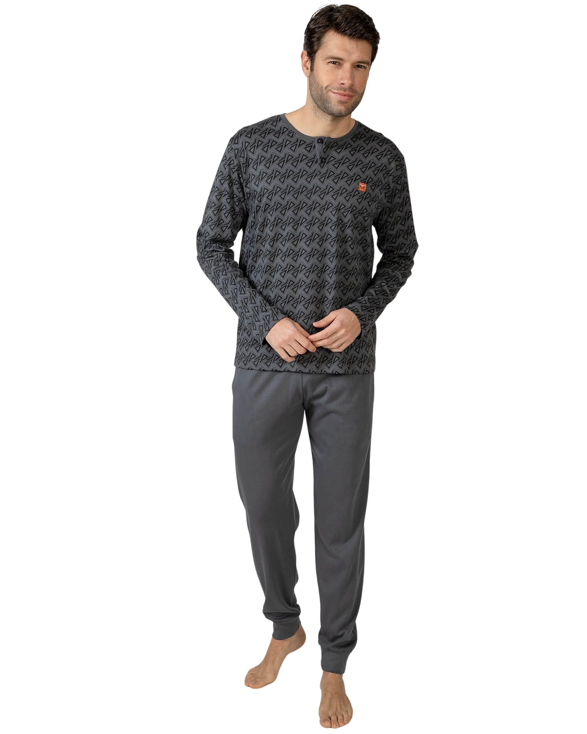 MASSANA Pijama de Invierno para Hombre, 100% Algodón, Camiseta Manga Larga con Botones, Conjunto de 2 Piezas, Varios Modelos a Escoger