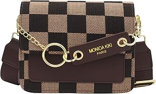 Checkered Crossbody Bag for Women, Leather Checkerboard Shoulder Handbag Trendy Plaid Clutch Purse Ladies Cute Satchel