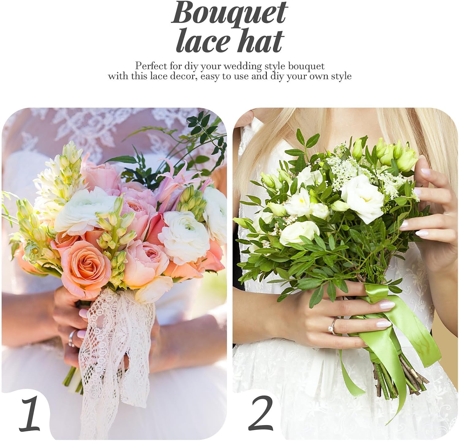 Balacoo 6pcs Pink Bouquet Lace Hat Floral Holder for Bride Wedding Flower Arrangements Bridal Supplies