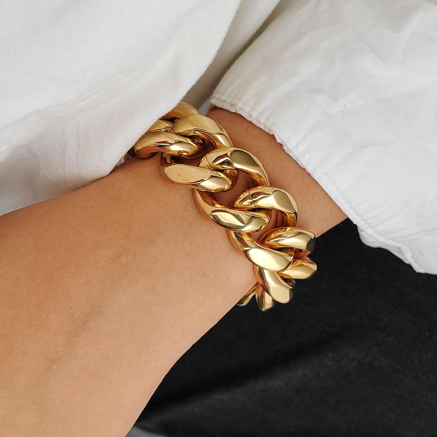 SDA Wide Chunky Gold Chain Bracelet - Heavy and Waterproof 316L Surgical Steel with 18K Gold Plating for Modern Men and Women into Hip Hop Fashion - Image 4