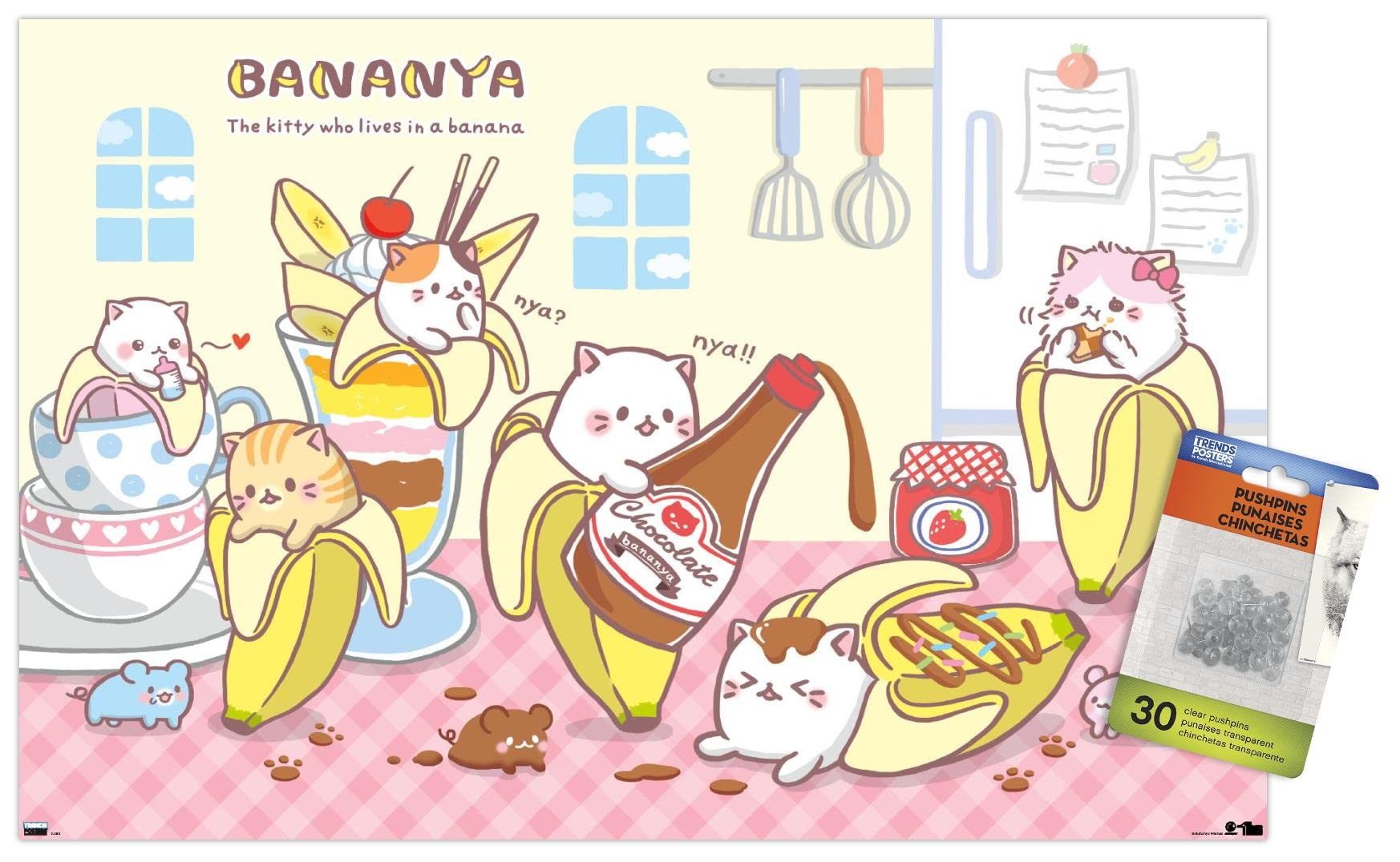 Trends International Bananya - Chocolate Wall Poster, 14.72" x 22.37", Premium Poster & Push Pin Bundle