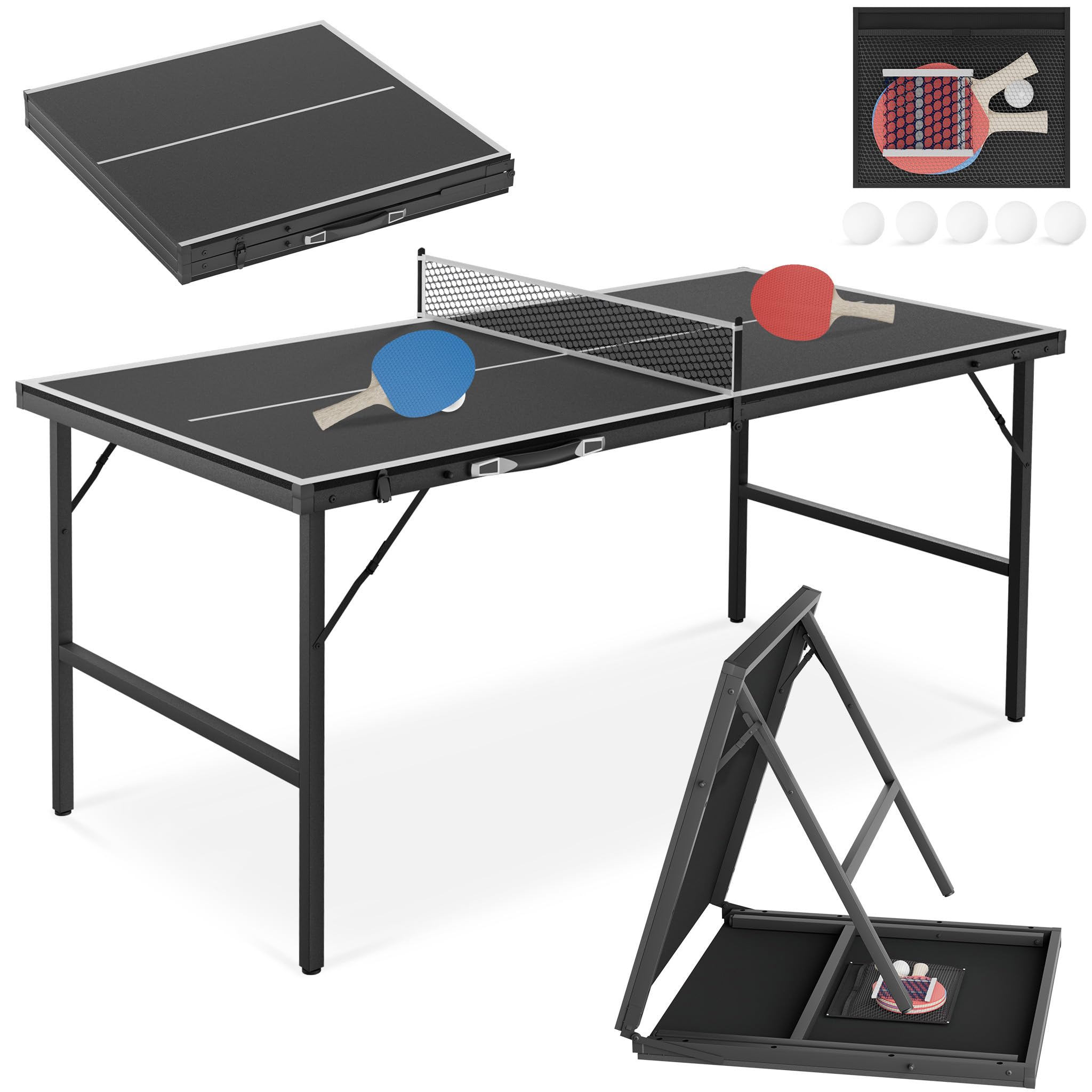 XMTECH Stół do tenisa stołowego, składany, 153 × 76 cm, mini stół do tenisa