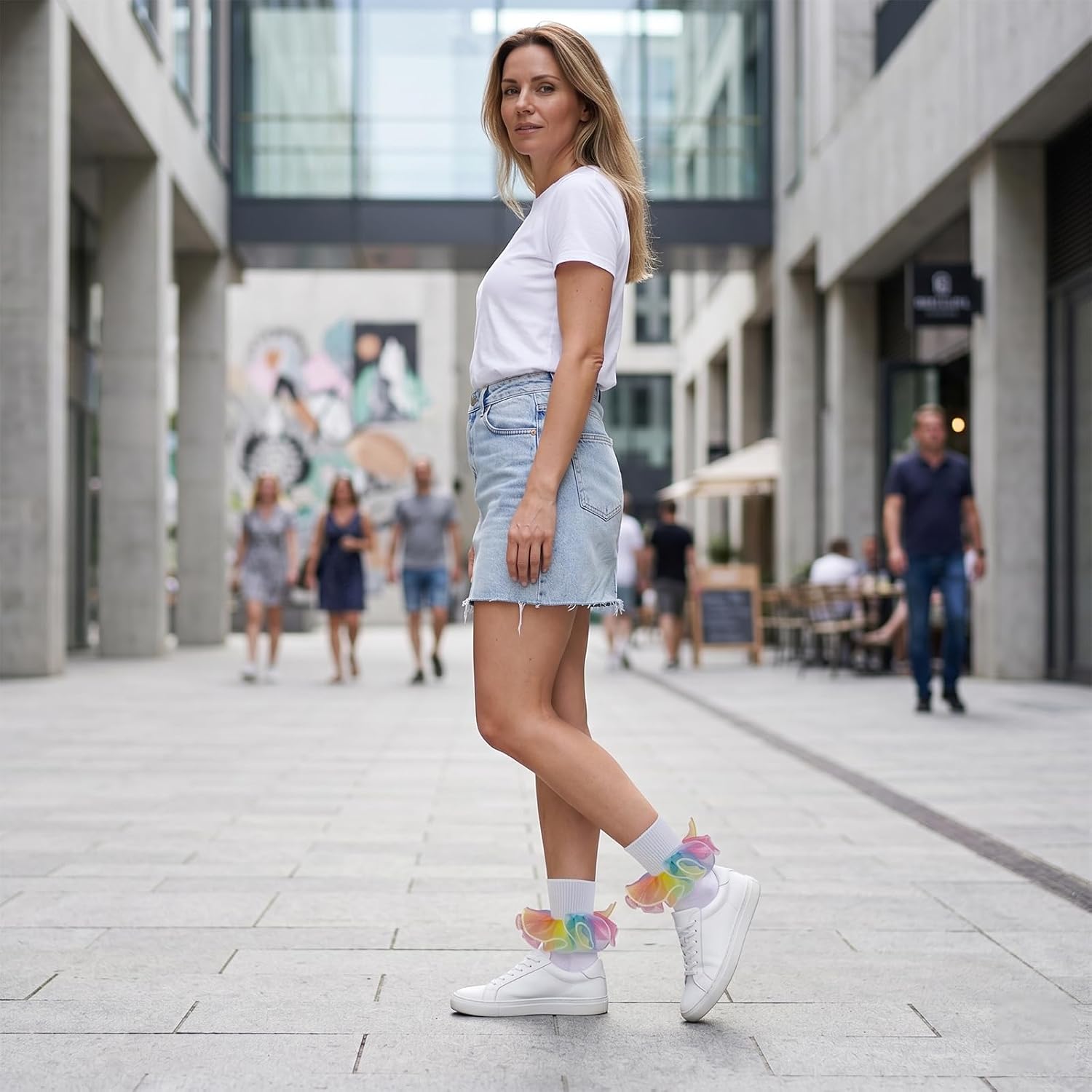 Women Big Ruffle Socks Double Lace Frilly Socks Turn Cuff Ruffle Ankle Sock Cotton Dress Ruffle Sock for Women
