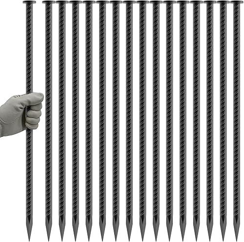 Miniatura 9 de Estacas de viento para trampolín de 16 pulgadas, 3/8 pulgadas de diámetro, resistentes en forma de U, estacas de valla para suelo, kit de anclaje