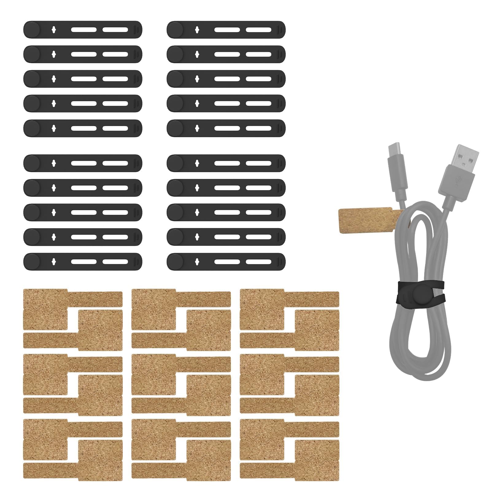Attaches de câble et étiquettes silicone réutilisables pour identifier et ranger 38 cordons