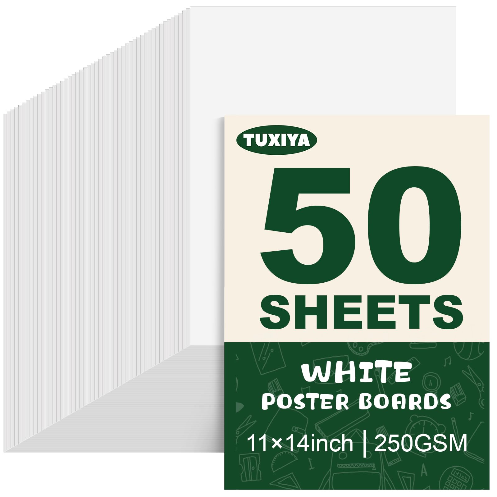 TUXIYA 50 Pack White Poster Board,11" x 14" White Poster Paper Bulk,250GSM Heavy-Weight Blank Poster Board for Arts,Craft,Projects Presentations,Drawing Scrapbooking
