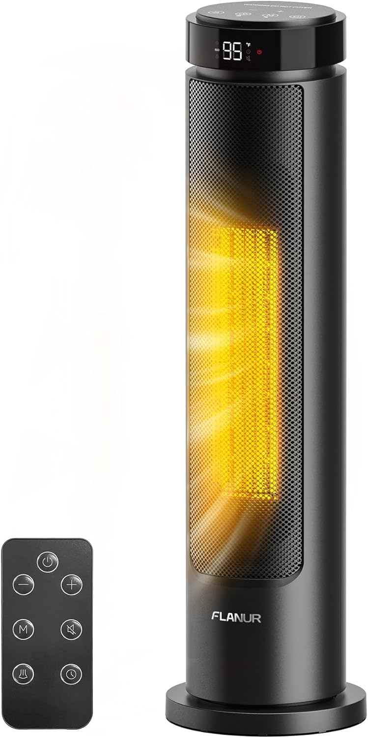 Space Heaters for Indoor Use Large Room, 1500W Portable Electric Heater with Remote, 5 Modes, Safety Protection & Child Lock, 12H Timer, Oscillation Heater for Bedroom Home Office Black 1Pack