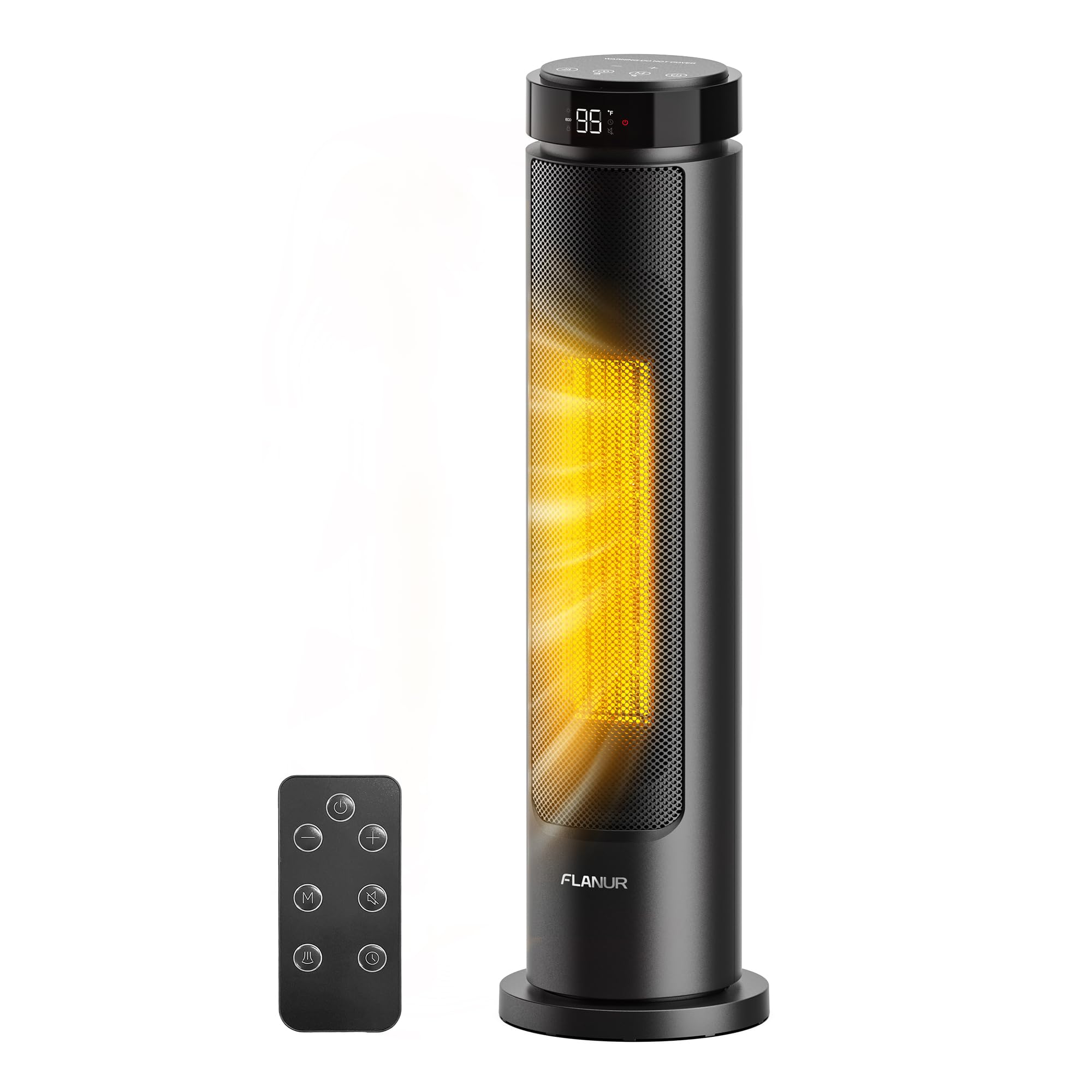 FLANUR Space Heaters for Indoor Use Large Room, 1500W Portable Heater with Remote, 5 Modes, Safety Protection & Child Lock, 12H Timer, 70° Oscillating Room Heater for Bedroom, Home, Office, Black