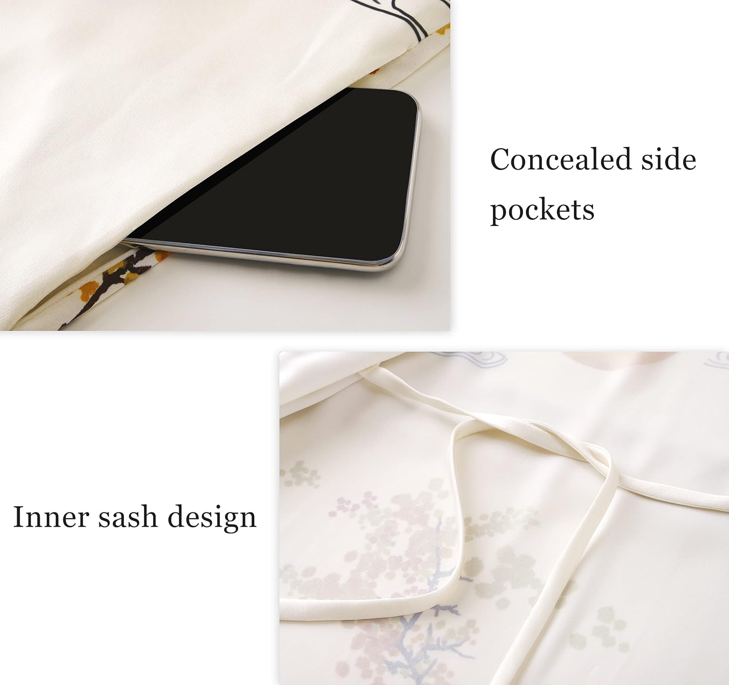 PRODESIGN Kimono Robe for Women - Long Satin Sleepwear Silky Kimono Cover-Up Nightgown Japanese Bathrobe Loungewear Blouse - Image 6