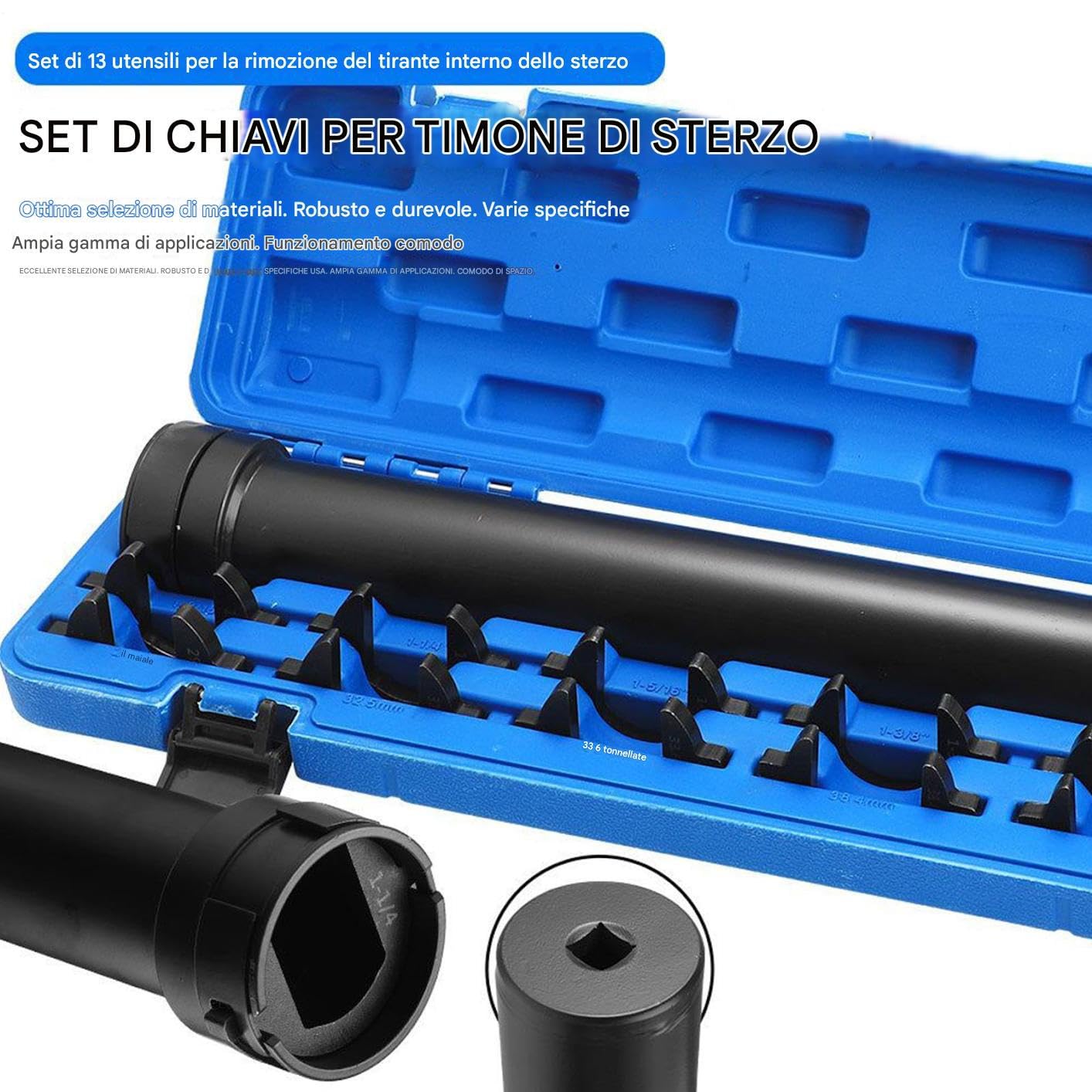 Set Smontaggio Testine Sterzo 13 Pezzi | Kit di Riparazione Tirante Interno in Acciaio | Chiave per Sterzo, Strumento per Rimuovere la Testina del Tirante per Auto, Camion e SUV | Custodia 55x16x7,2 c
