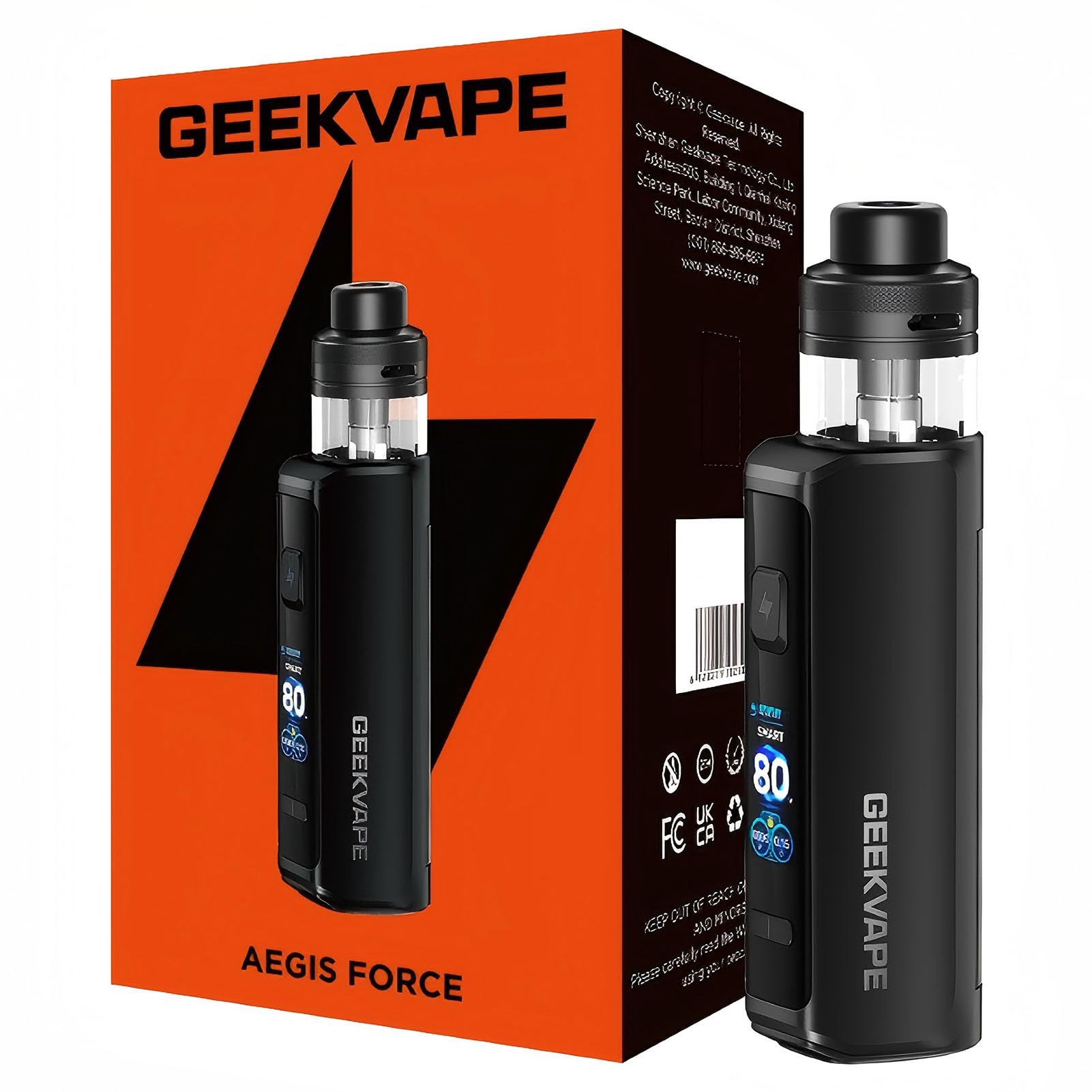 GEEKVAPE Aegis Force Kit 80W Box Mod Built in 3200mAh Battery 5ml Aegis Force Cartridge fit B Coil E Cigarette MTL/DTL vape Kit use for Freebase/Nicsalts (Nero carbone)