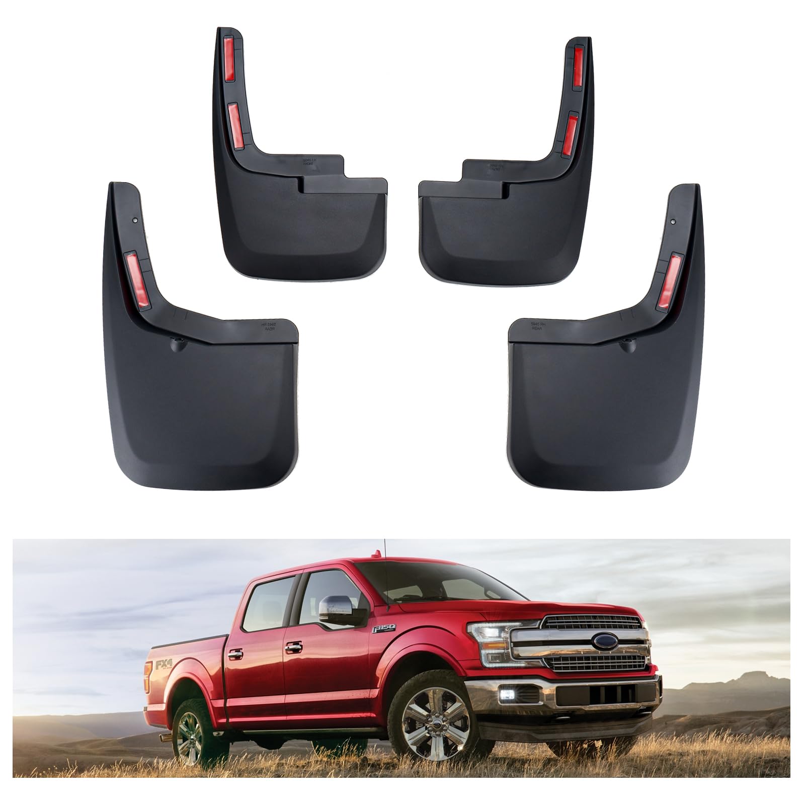 Kiwi Master No Drill Mud Flaps for 2015-2020 Ford F-150 with Fender | Heavy Duty Mud Guards, Front &amp; Rear Splash Guards, 4 Pcs Set