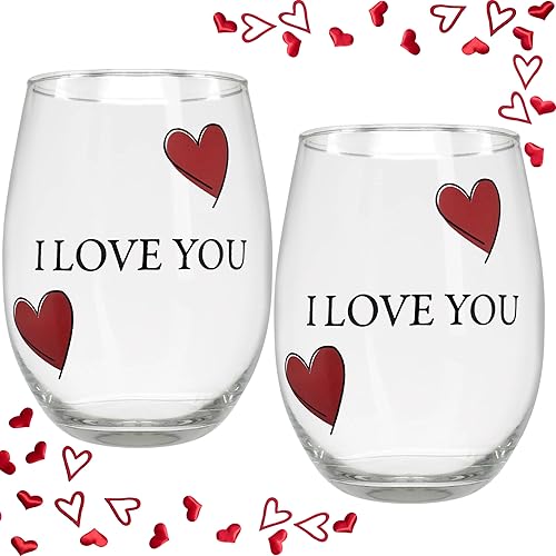 Miniatura 9 de BANBERRY DESIGNS Lover's - Juego de copas de vino con texto en inglés "I Love You", juego de 2 copas de vino sin tallo con corazones decorativos,
