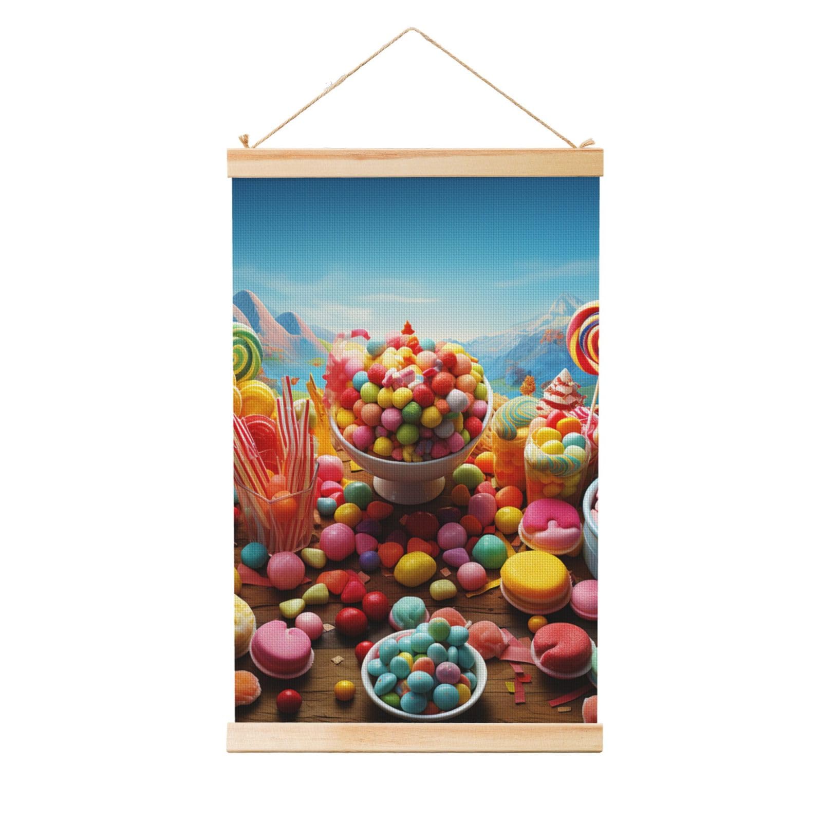 Candy Poster Poster Wooden Shaft Hanging Poster Wall Hanging Banner Canvas Artwork with Wood Frames 16"x24" Modern Artwork Decor Ready to Hang Wall Art for Home Decor Scroll Painting