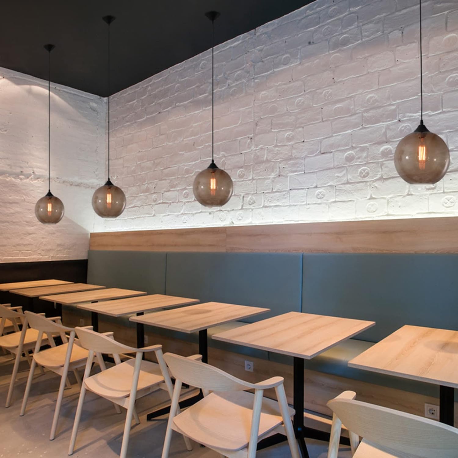 Simple Glass Ball Pendant Lighting, Industrial Vintage E26 Loft Bar Ceiling Hanging Lamp, 1-Light Mini Globe Ceiling Chandelier for Kitchen Island Dining Room Bedroom (Coffee)