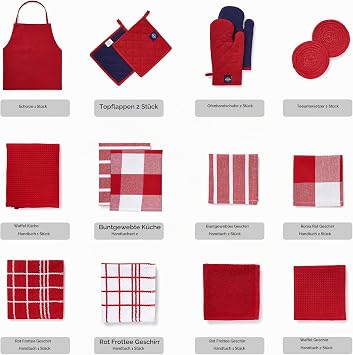 Encasa XO Kitchen Set Tea Towels & Oven Gloves 30 x 26 Inches