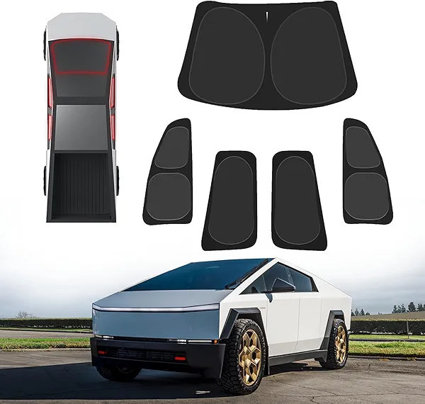 Black Windshield Sun Shade fit for Tesla Cybertruck Side and Front Window Sunshade UV Rays Protection Keep Cool Sunproof Sun Visor fit for Tesla Cybertruck Accessories(5PCS)