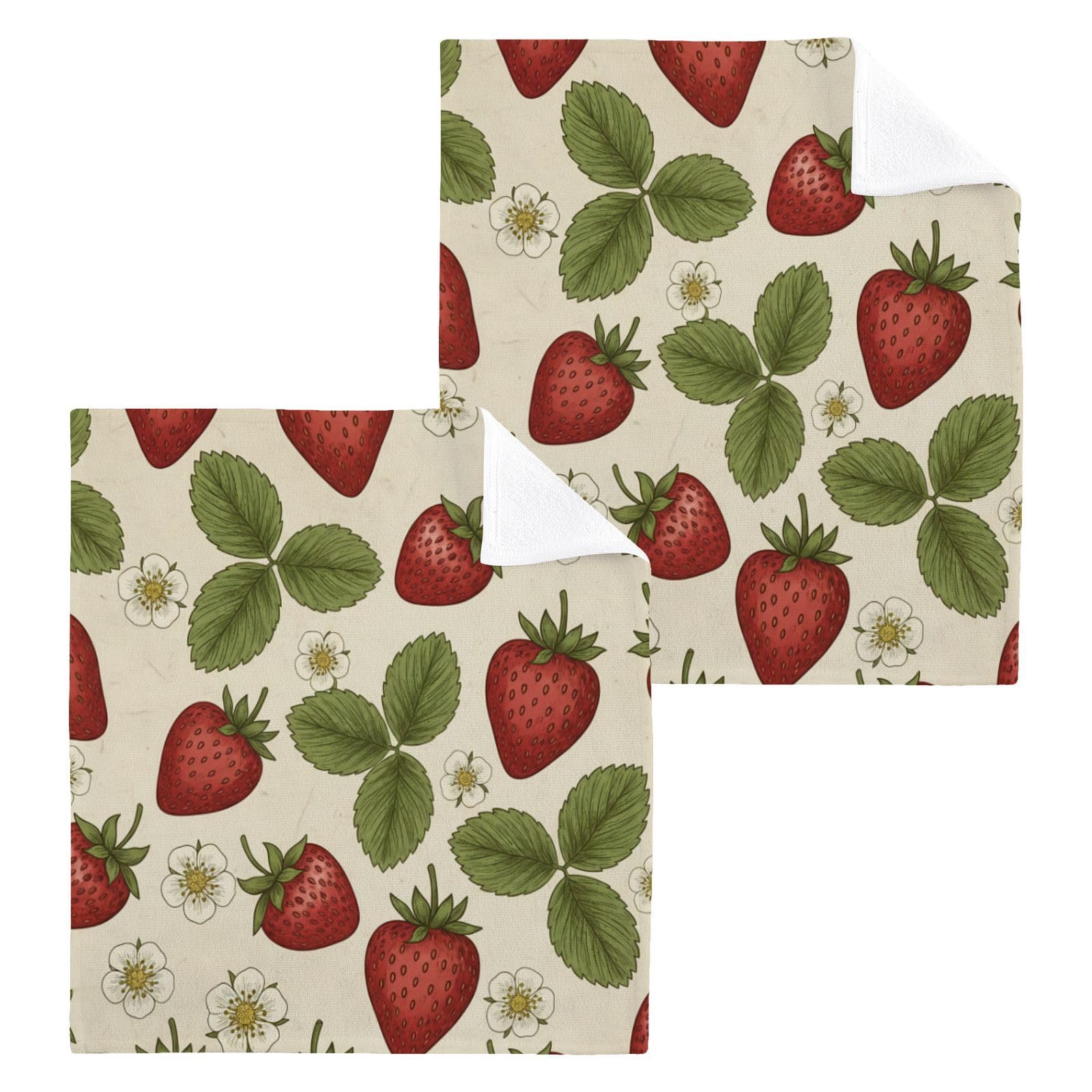 BOESI Strawberry Leaf 12x12in Cotton Washcloth,Soft Absorbent Face Towel