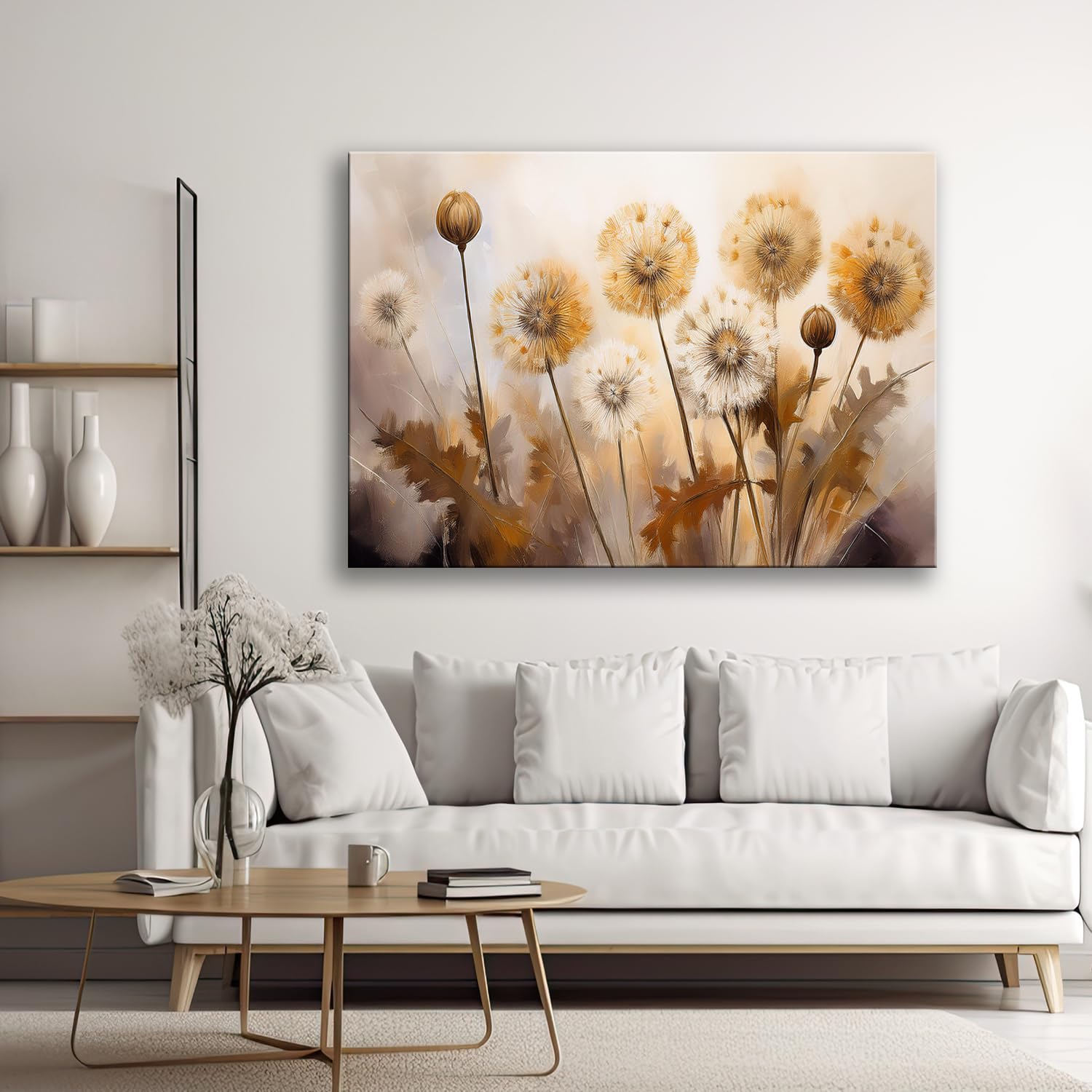 Feeby - Tableau sur Toile - Decoration Murale Peinture - Pissenlits Plantes Fleurs - 90x60 1partie - Tableaux chambre à coucher - Decoration Chambre - Impression sur Toile