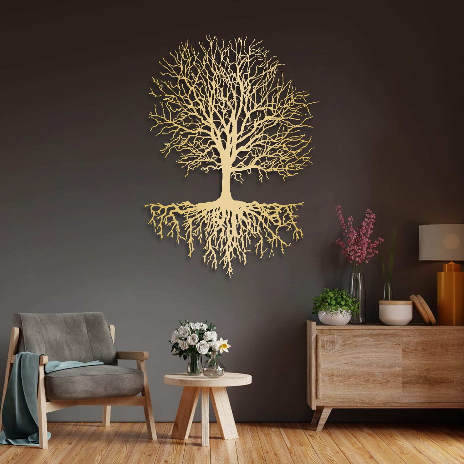 Tree Of Life Metal Wall Art - 24x21 Inches, Gold Steel Decor, Indoor/Outdoor Wall Hanging For Living Room, Bedroom