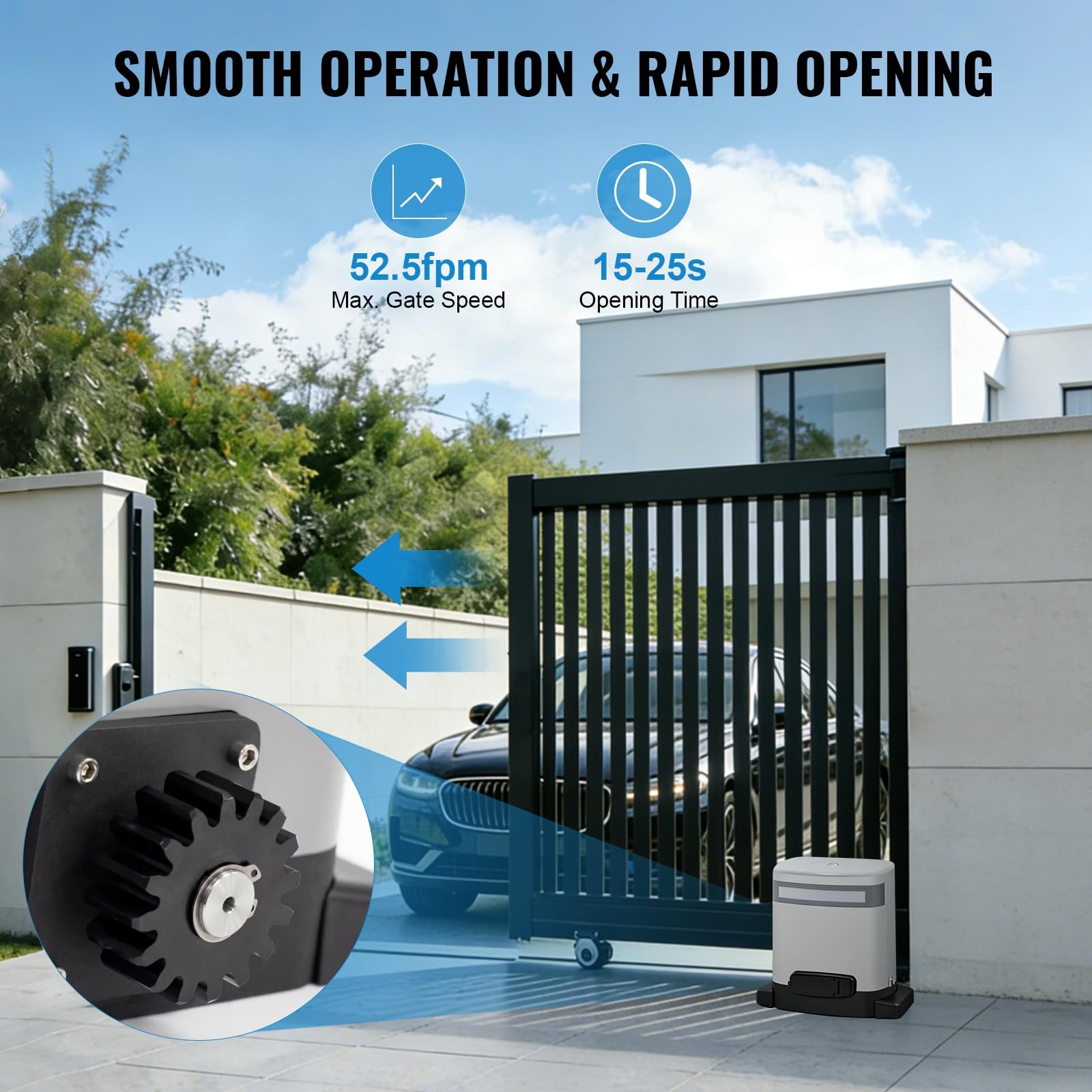 Motor Abrepuertas Automático para Puerta Corredera 800 kg Par 16 Nm Kit Completo con 2 Mandos a Distancia para Garaje Residencial 24V, Energía Solar