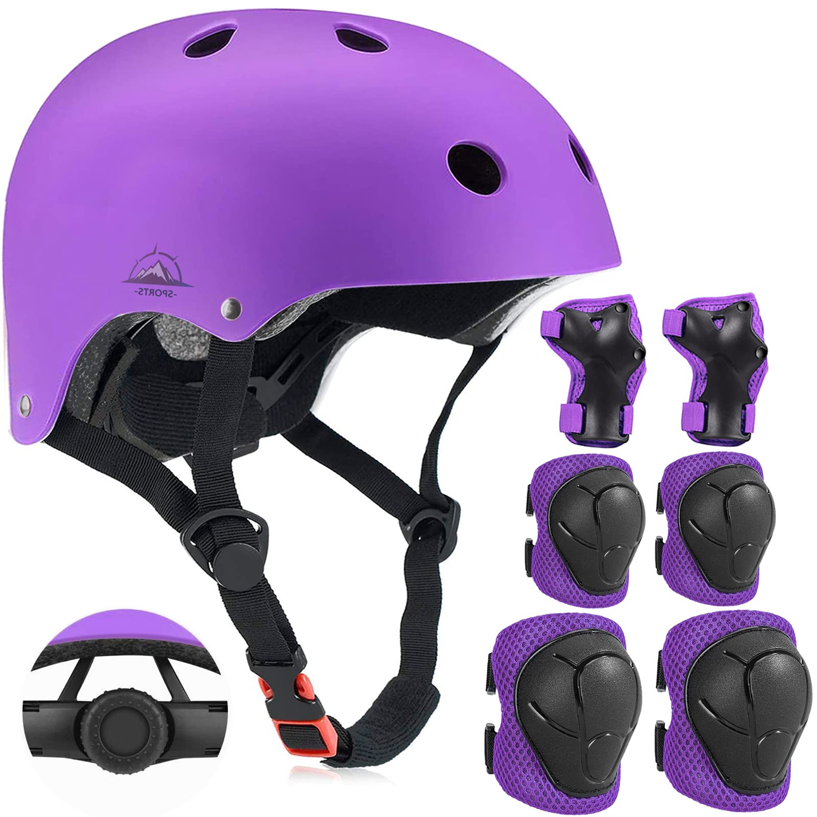 Adjustable Kids Helmet with Knee Pad, Elbow Pads & Wrist Guards - Toddler Bike Helmets for Ages 3-5, 5-8, 8-14 Years - Perfect for Skating, Biking,