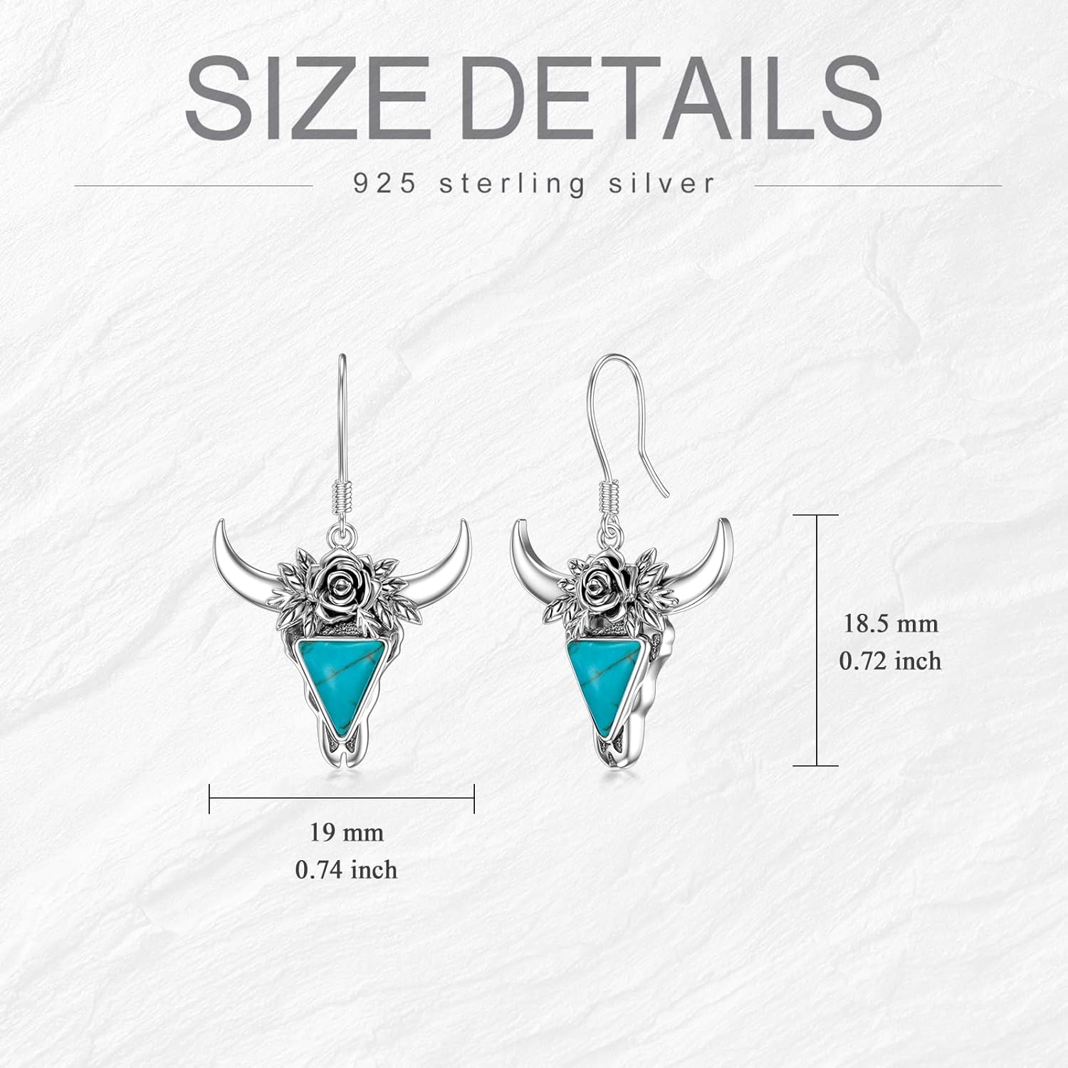 Turquoise Cow Skull Earrings 925 Sterling Silver Turquoise Cow Head Dangle Earring Bohemian Western Jewelry Gifts for Women Cowgirls - Image 5