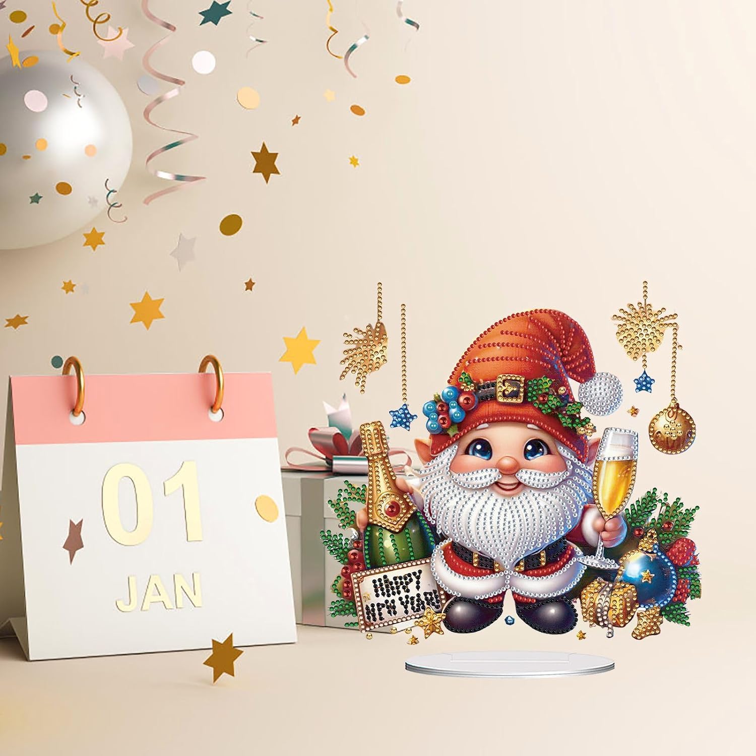 ARTopet 2Pcs DIY Diamond Desktop Ornaments Christmas Atmosphere Special Shaped Crystal Diamond Art Painting Single Sided Diamond Tabletop Ornaments Design Home Decor-New Year's Goblin02