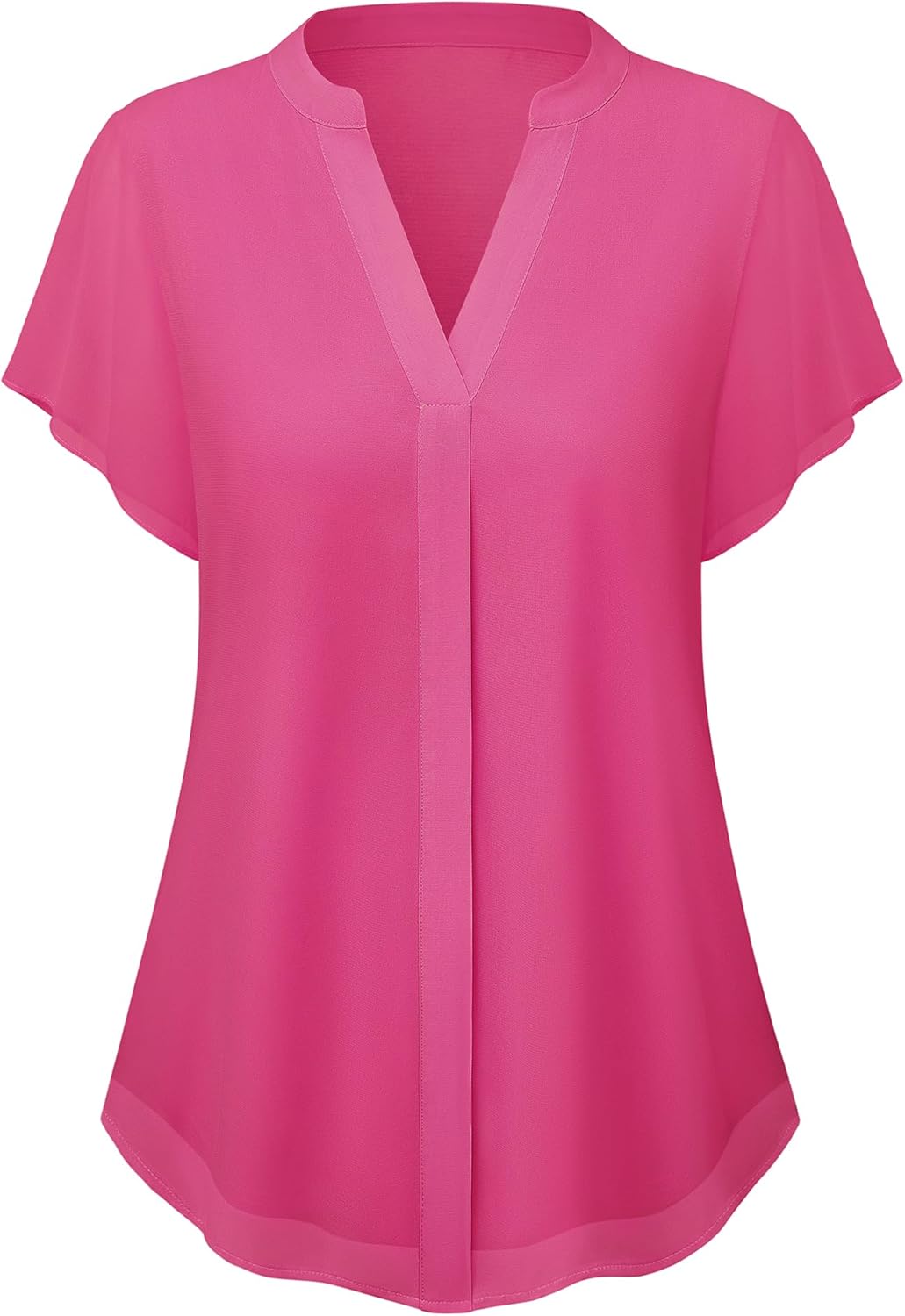 Bebonnie Womens Short Sleeve V Neck Double Layers Chiffon Blouses Dressy Casual Tunic Tops - Image 3