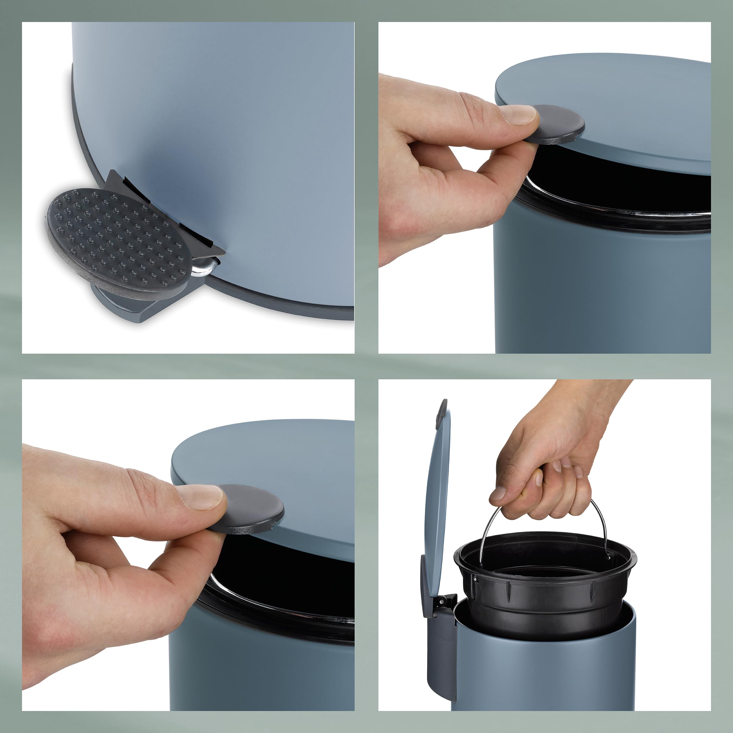 kela Secchio per cosmetici 3 l blu opaco, coperchio con chiusura silenziosa, pattumiera a pedale per bagno MATS, pattumiera da bagno con secchio interno e manici per il trasporto