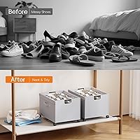 Vista 7 de HOUSE AGAIN Shoe Organizer for Closet, 2 Pack Foldable Shoe Storage Organizer Box with Wheels and Adjustable Dividers, Sturdy Metal Frame Fits up to