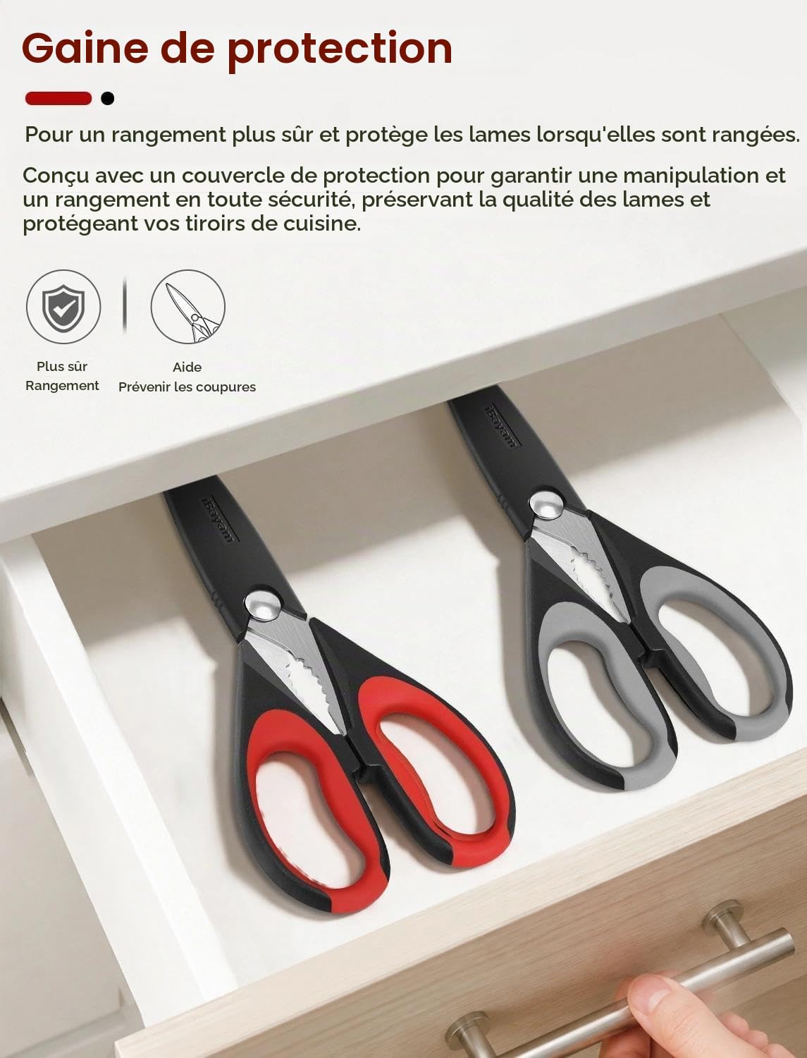 iBayam Lot de 2 Paires de Ciseaux de Cuisine Robustes et tranchants en Acier Inoxydable pour Poulet, volaille, Poisson, Herbes