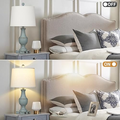 Miniatura 6 de Lámparas de mesa de granja, rústicas de 26 pulgadas con control táctil, puertos de carga USB A+C y salida de CA, lámpara vintage de 3 vías