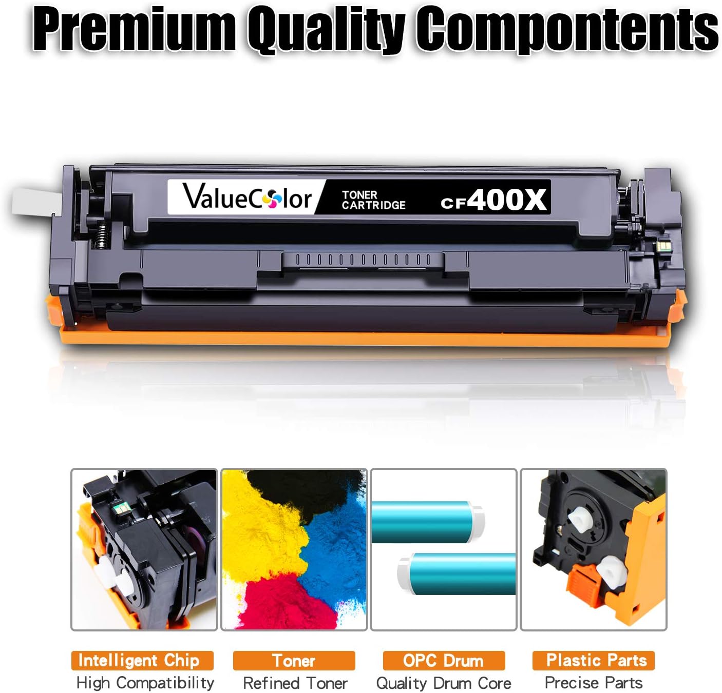 ValueColor Compatible CF400X Toner Cartridge Replacement for HP 201X 201A CF400X CF401X CF402X CF403X CF400A Used in Color Pro MFP M277dw MFP M277c6 M277n M252n M252dw Printer (4 Pack)