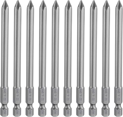 HARFINGTON #1 Phillips Screwdriver Bit PH1x100x6mm 1/4" Hex Shank 10 Pcs | Magnetic Screw Driver Bit,S2 Steel Industrial Grade,4" (100mm) Long Cross Head Electric Drill Bits 0.236" (6mm) Rod