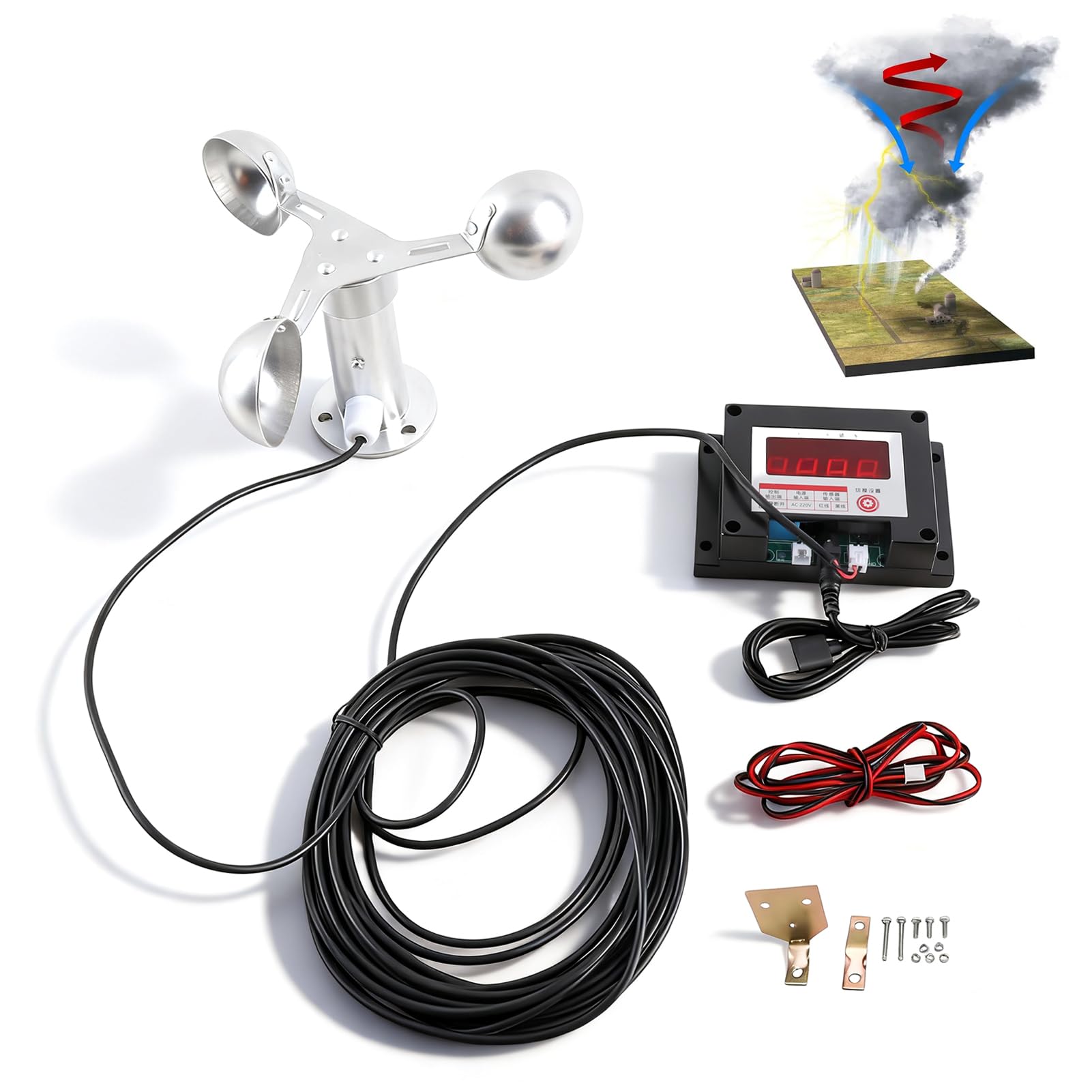 Anémomètre Numérique Haute Précision 3 Coupe Vent Grue à Tour Compteur de Vitesse du Vent Large Gamme 220V Alliage d'aluminium ABS pour Chantier de Construction