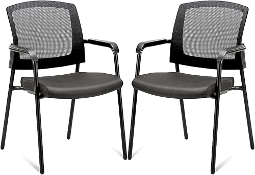 Miniatura 9 de CLATINA Silla clásica de recepción para invitados con respaldo de malla y reposabrazos, silla apilable ergonómica con cojín de asiento grueso