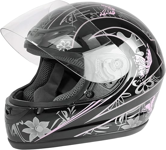 TCMT Size-S Adult Full Face Scooter Street Dirt Bike ATV Motocross Motorcycle Helmet with Open Face Sun Shield DOT - Small - Black Butterfly