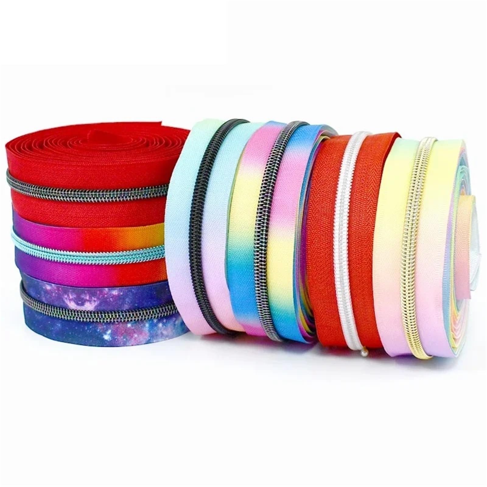 Cremallera bidireccional 2 piezas 2/3/5M 5# cremalleras de nailon impresas decorativas bolsa equipaje cremallera bobina rollo Arco Iris cierres Kit reparación Para bricolaje(M018,5Meters)