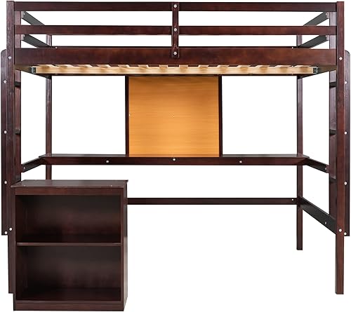 Miniatura 7 de Harper & Bright Designs Cama tipo loft de tamaño individual con escritorio y tabla de escribir, cama alta para niños con armario de almacenamiento,