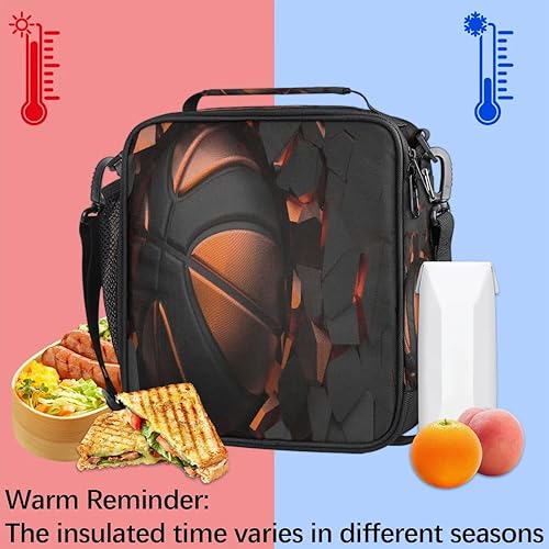Miniatura 5 de Lonchera de baloncesto para niños y niñas, bolsa de almuerzo deportiva de baloncesto para niños, lonchera aislada con correa ajustable